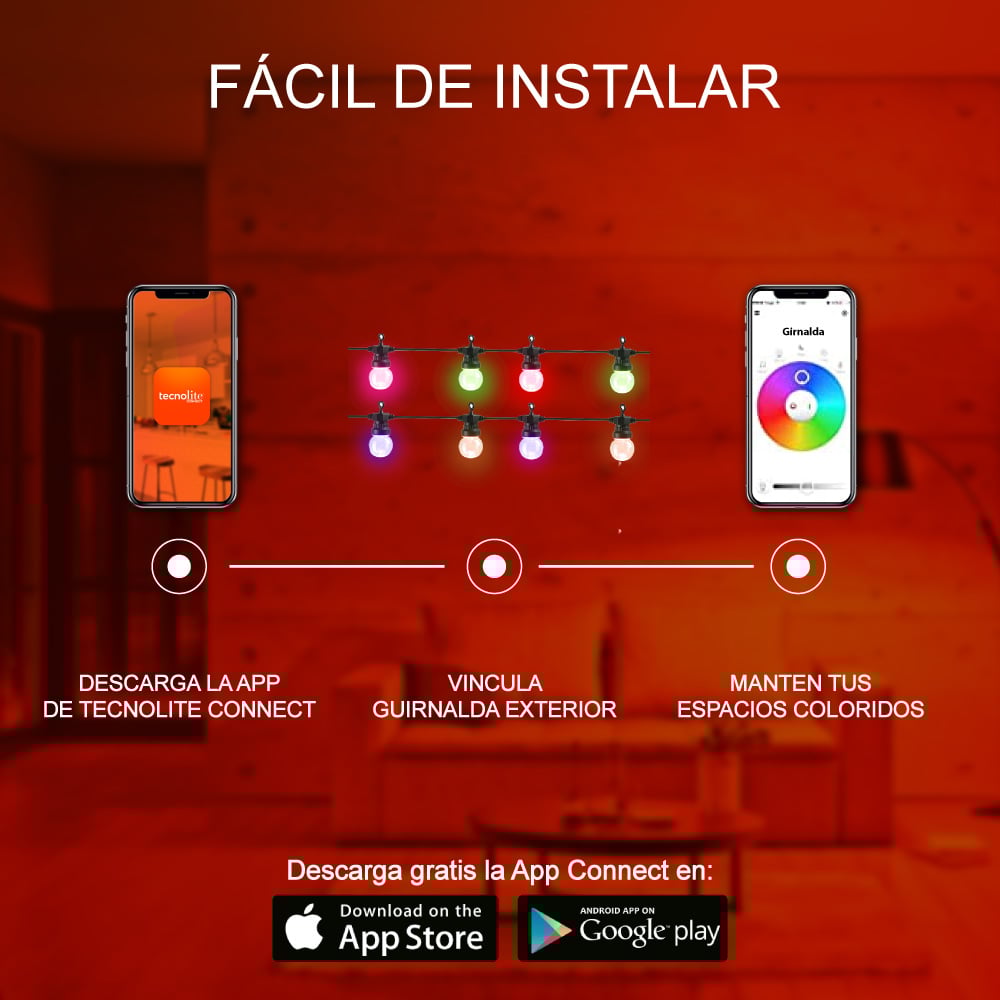 Guirnalda Light Garland Smart Led IP44 con 10 focos RGB 7.4MTS - Tecnolite connect